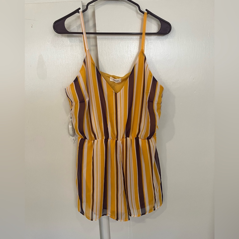 Adrienne Yellow and Brown Striped Romper